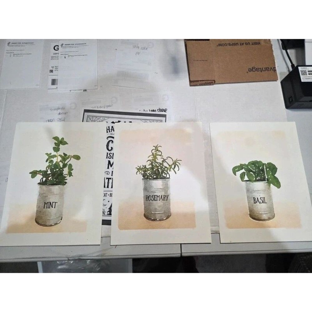 Set of 3 Vintage Farmhouse Herb Art Prints – Mint, Rosemary, Basil in Galvanized
